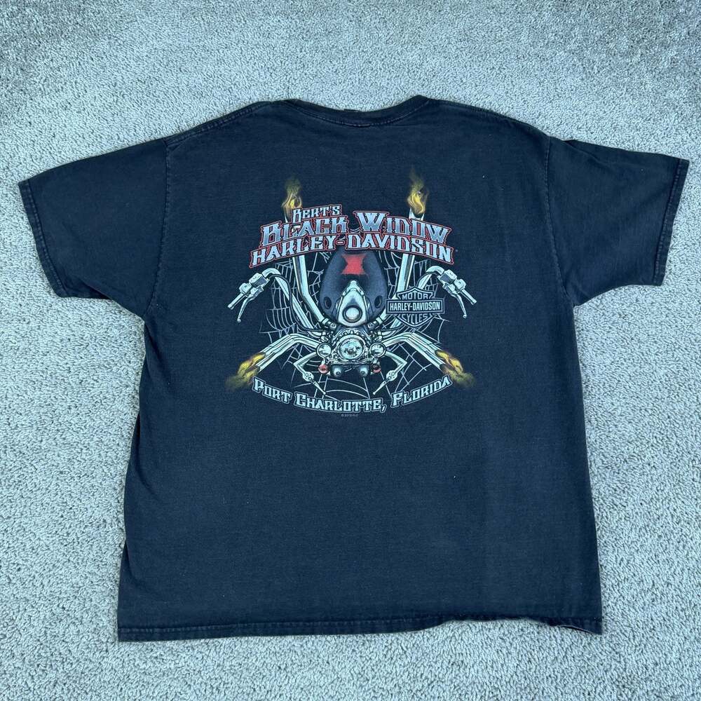 Harley-Davidson Shirt Mens XL Black Black Widow Pocket Graphic Crew Neck Cotton